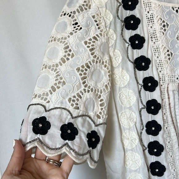 Anthropologie Floreat Veille Beaded Embroidered Peasant Top - Picture 5 of 11